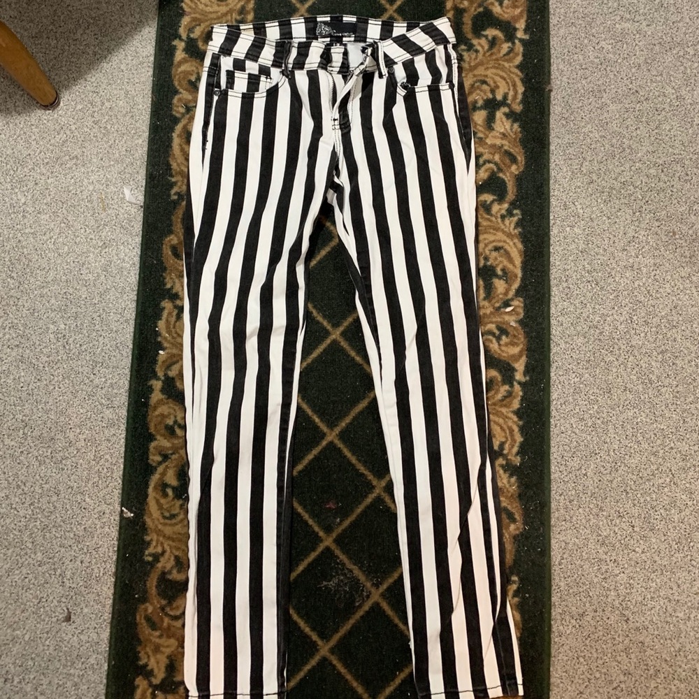 Black and white striped pants